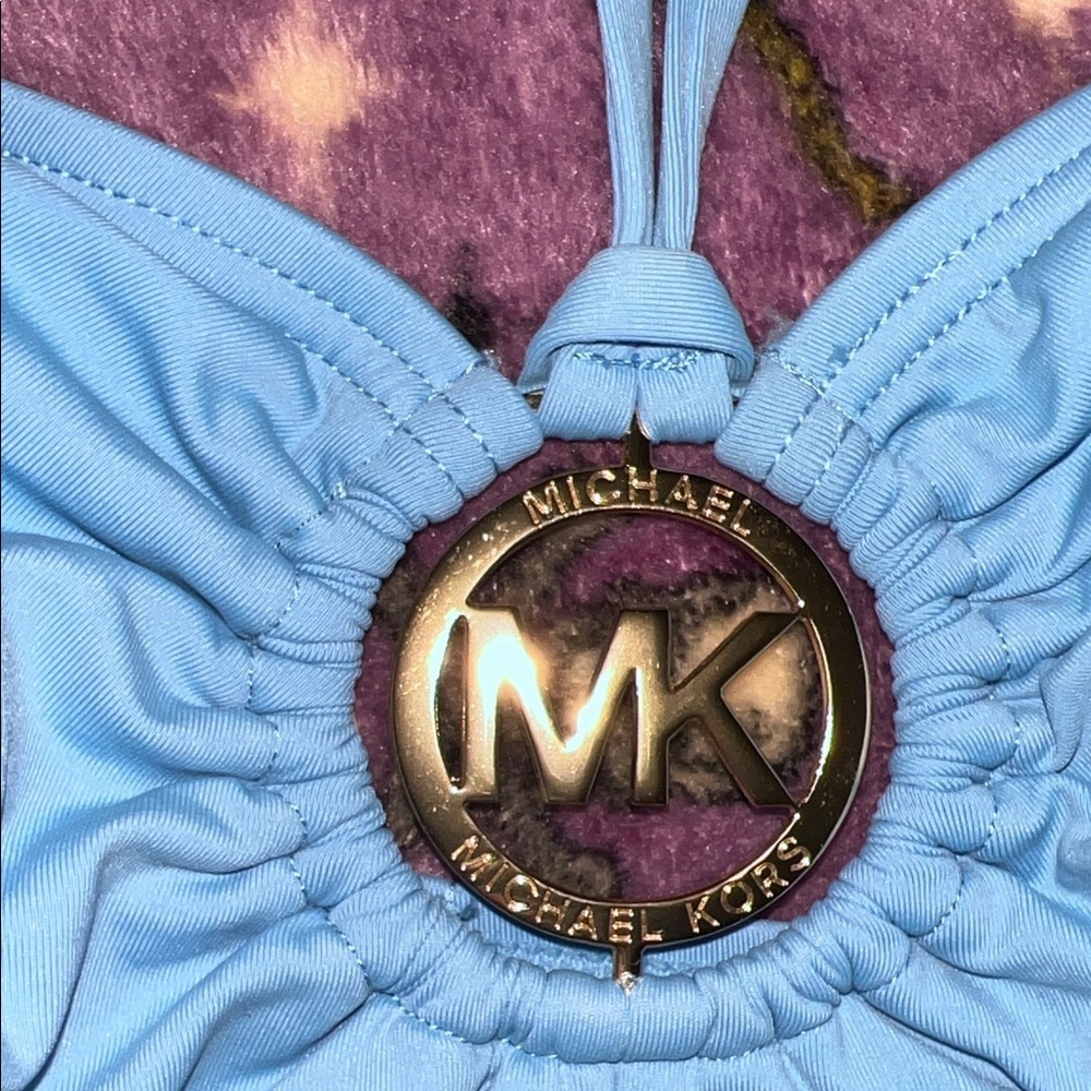 Michael Kors Blue Halter Bikini Top with Logo Accent - Picture 3 of 5